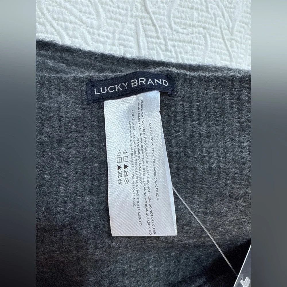 NWT Lucky Brand Fleece Fringe Warm Dark Gray Scarf Wrap Shawl $69.50 15